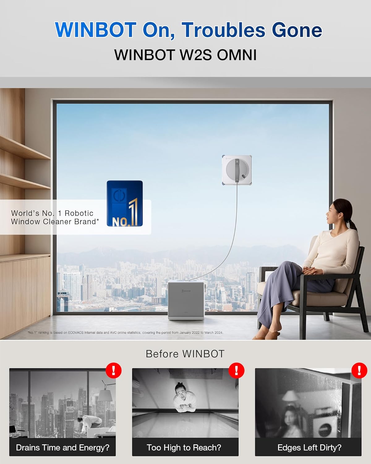 Ecovacs Winbot W2S Omni Window Cleaner, White - WIN2S OMNI