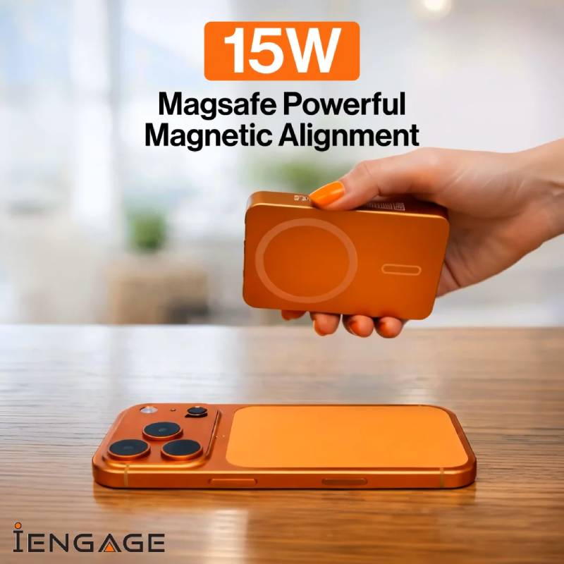 iEngage 10000mAh Semi Solid Battery Wireless Charging Powerbank - Orange