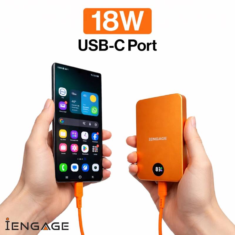iEngage 10000mAh Semi Solid Battery Wireless Charging Powerbank - Orange