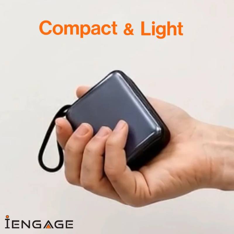 iEngage 10000mAh Semi Solid Battery Qi2.2 Magsafe Powerbank with Built-In Cables - Black