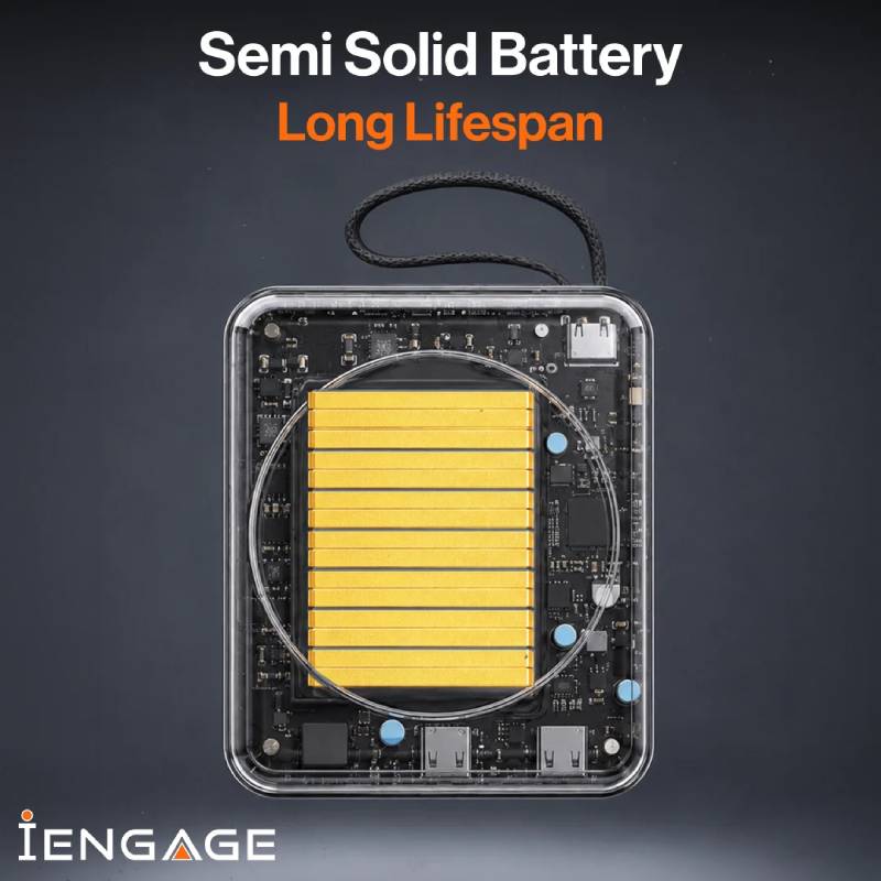 iEngage 10000mAh Semi Solid Battery Qi2.2 Magsafe Powerbank with Built-In Cables - Black