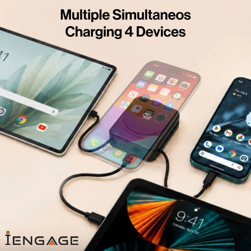 iEngage 10000mAh Semi Solid Battery Qi2.2 Magsafe Powerbank with Built-In Cables - Black