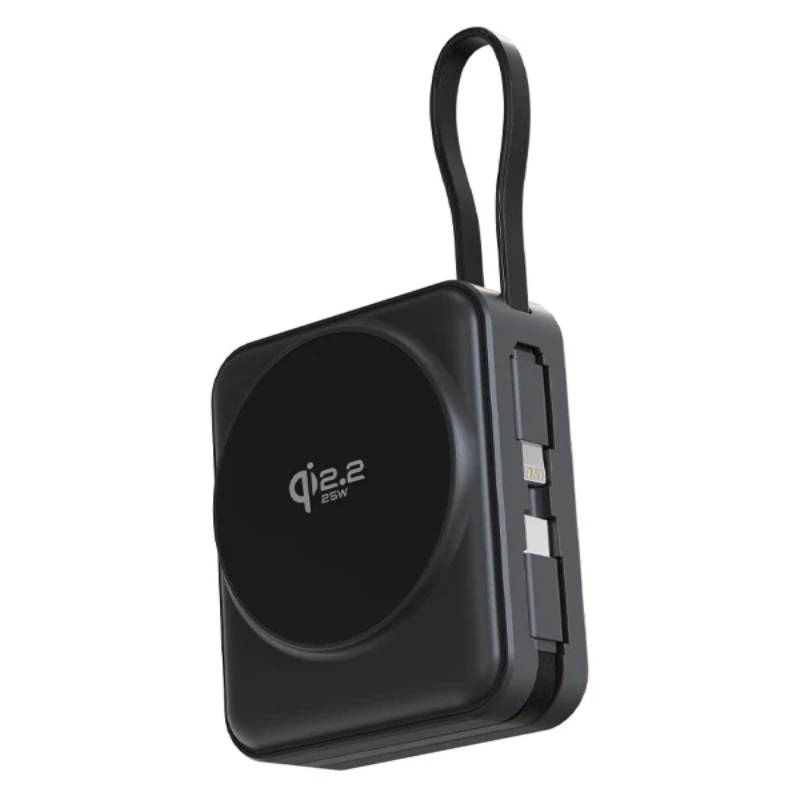 iEngage 10000mAh Semi Solid Battery Qi2.2 Magsafe Powerbank with Built-In Cables - Black