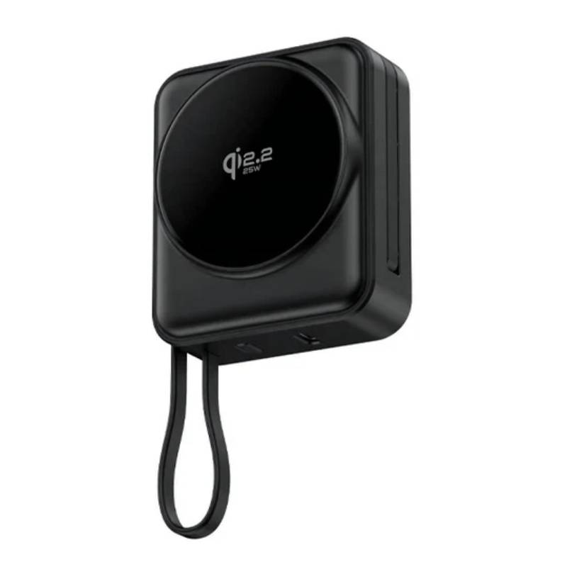 iEngage 10000mAh Semi Solid Battery Qi2.2 Magsafe Powerbank with Built-In Cables - Black