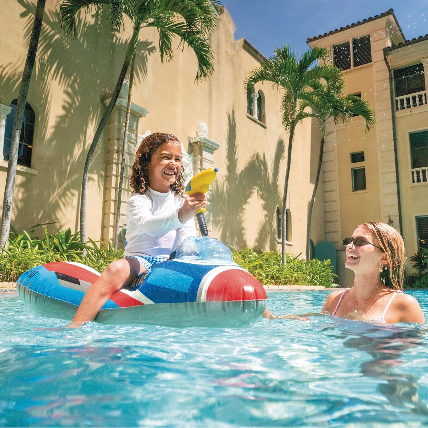 Intex Inflatable Jet Fighter, Ride-On Airplane Float with Water Launcher