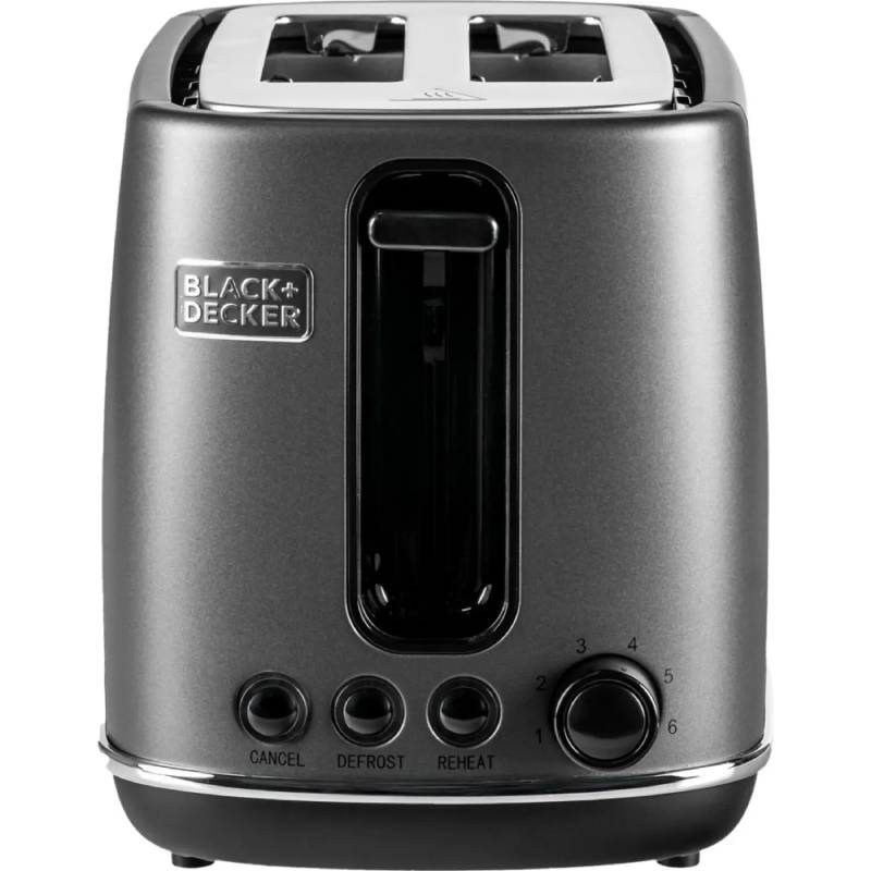 Black & Decker Premium 2 Slice Stainless Steel Toaster, Removable Crumb Tray, Black  - 1050W