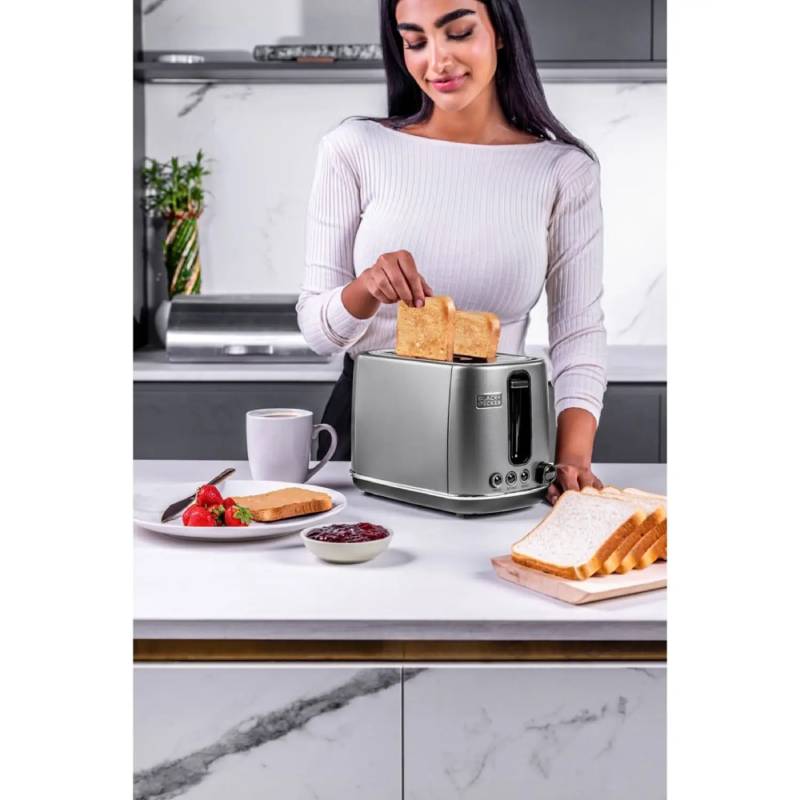 Black & Decker Premium 2 Slice Stainless Steel Toaster, Removable Crumb Tray, Black  - 1050W