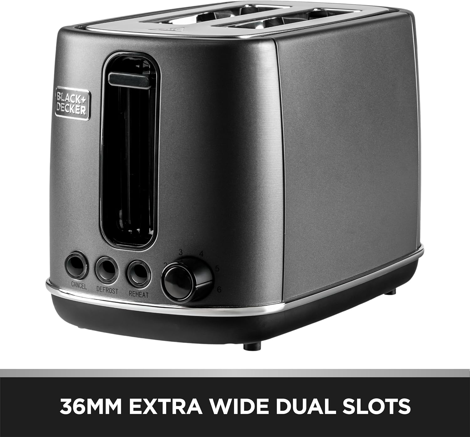 Black & Decker Premium 2 Slice Stainless Steel Toaster, Removable Crumb Tray, Black  - 1050W