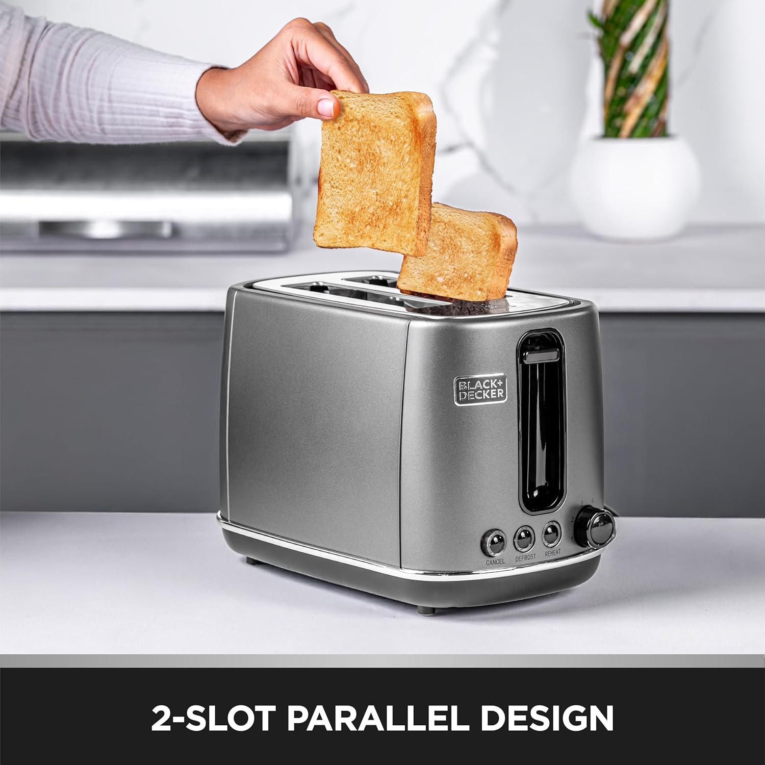Black & Decker Premium 2 Slice Stainless Steel Toaster, Removable Crumb Tray, Black  - 1050W