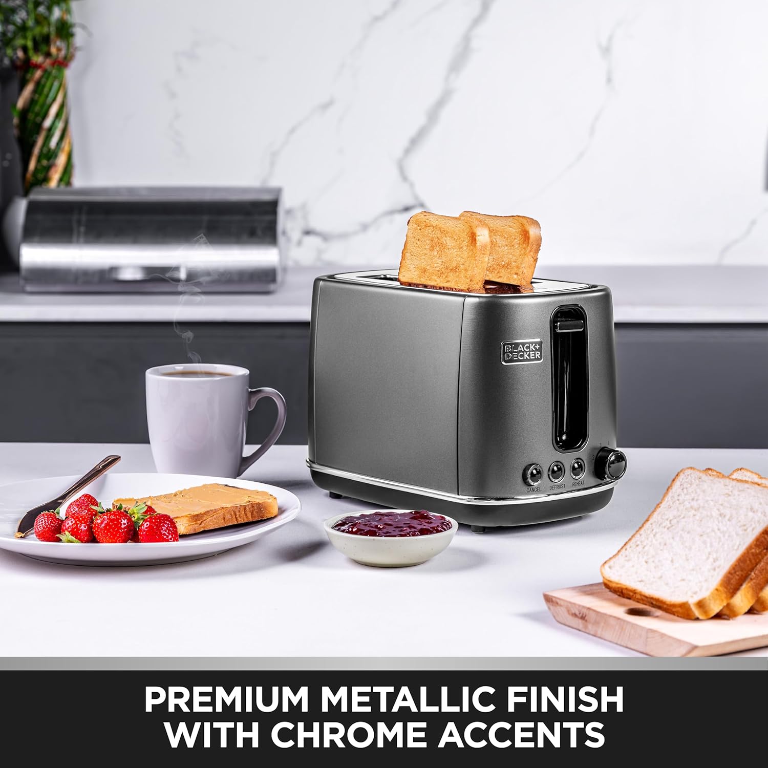 Black & Decker Premium 2 Slice Stainless Steel Toaster, Removable Crumb Tray, Black  - 1050W