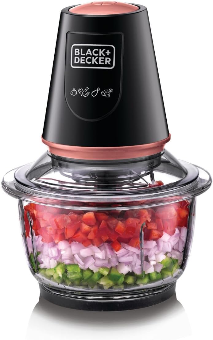 Black + Decker Multifunctional Vertical Food Chopper with Glass Bowl, Black - 1.2 L