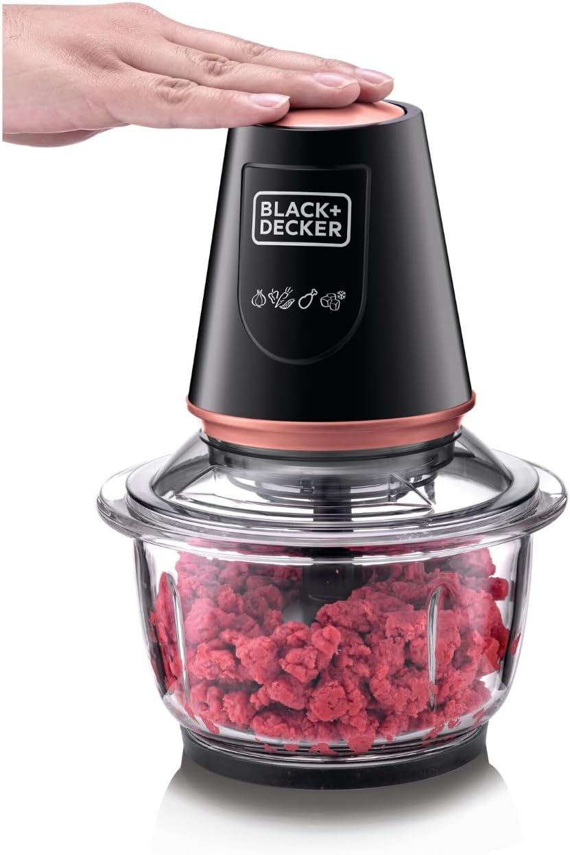 Black + Decker Multifunctional Vertical Food Chopper with Glass Bowl, Black - 1.2 L