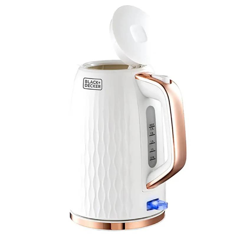 Black + Decker Premium Plastic Kettle 2200W With Wave Pattern Texture, White - 1.7L