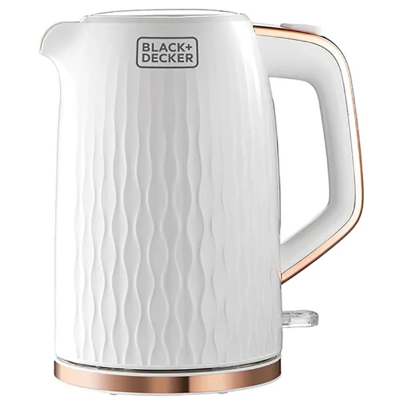 Black + Decker Premium Plastic Kettle 2200W With Wave Pattern Texture, White - 1.7L