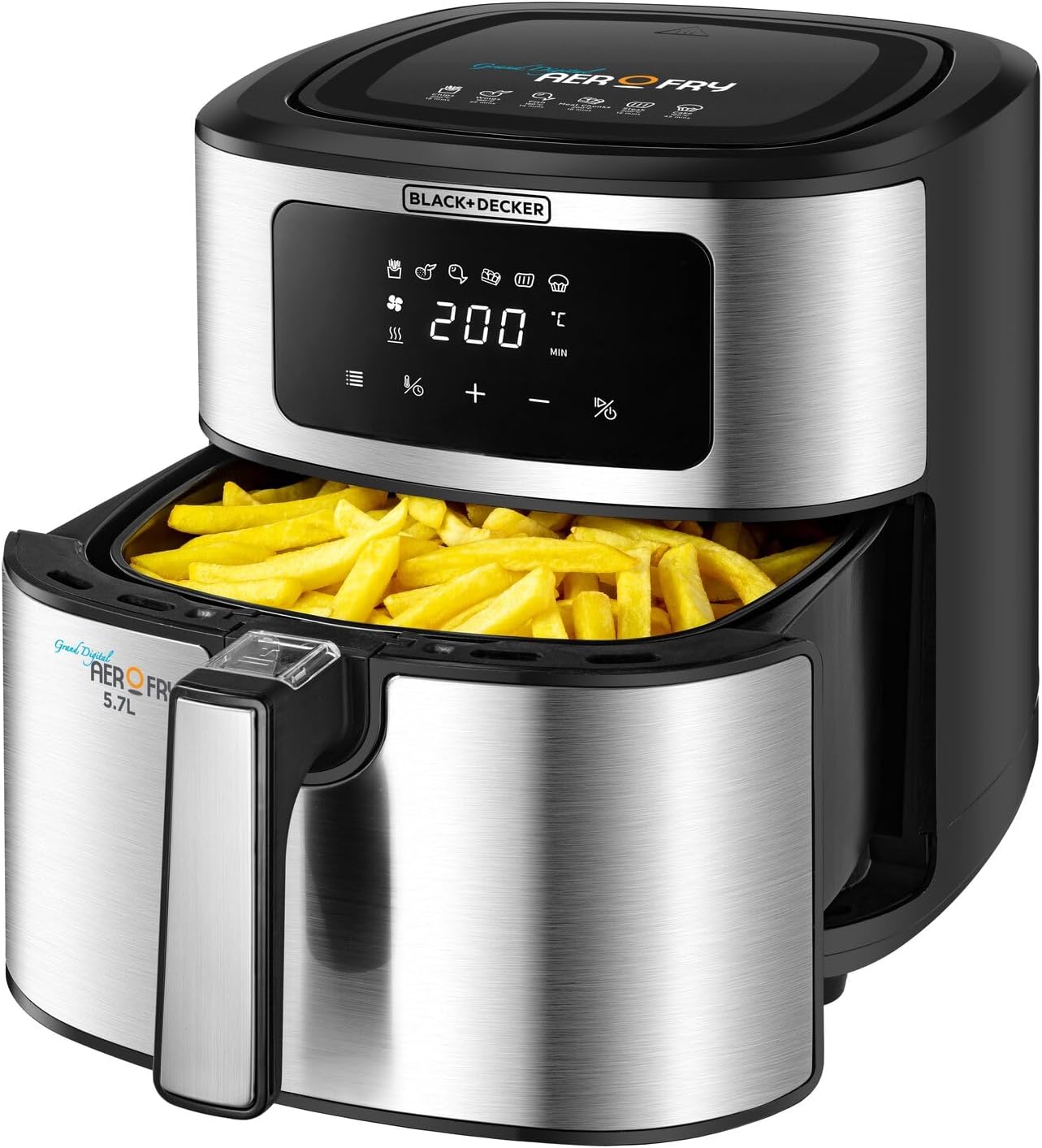 Black + Decker 6-in-1 Air Fryer, Digital Touch Control, Black & Silver - 5.7L