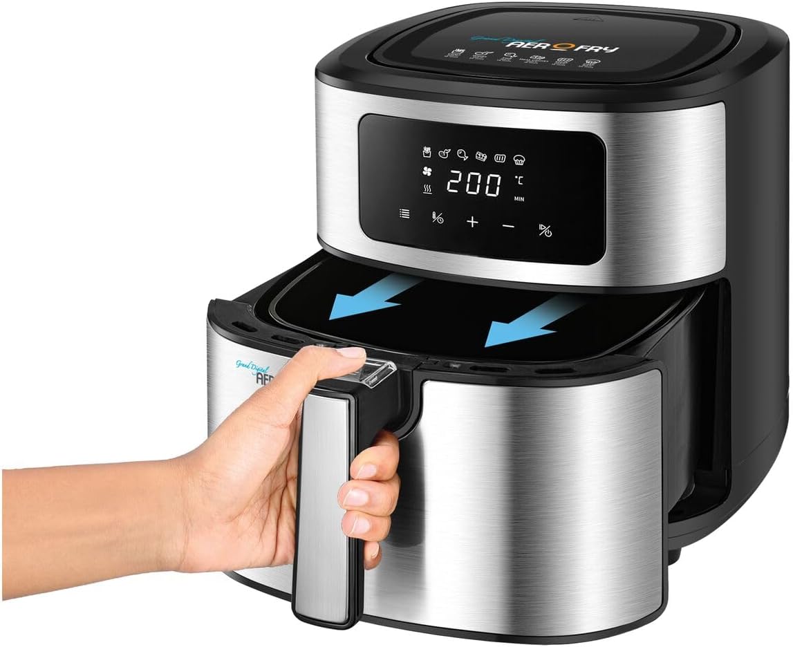 Black + Decker 6-in-1 Air Fryer, Digital Touch Control, Black & Silver - 5.7L