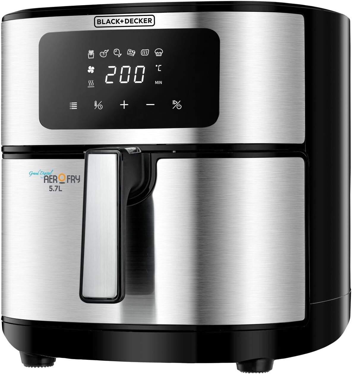 Black + Decker 6-in-1 Air Fryer, Digital Touch Control, Black & Silver - 5.7L