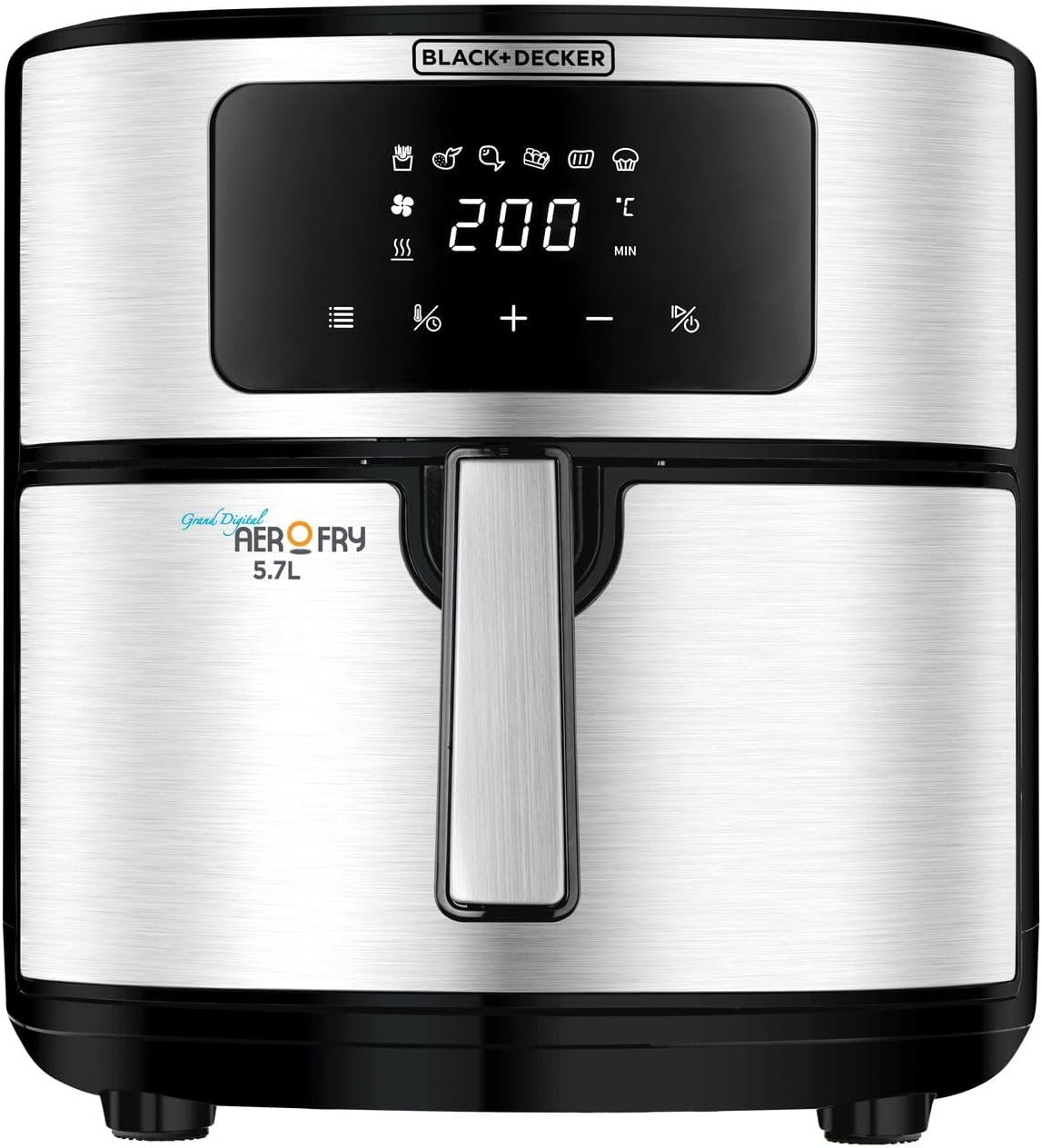 Black + Decker 6-in-1 Air Fryer, Digital Touch Control, Black & Silver - 5.7L
