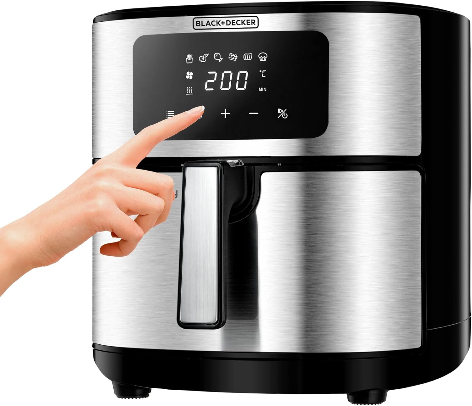 Black + Decker 6-in-1 Air Fryer, Digital Touch Control, Black & Silver - 5.7L
