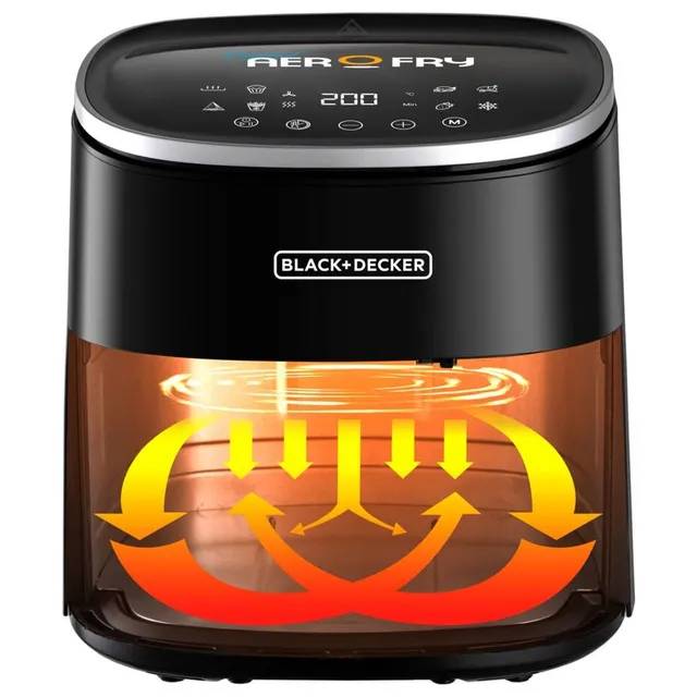 Black + Decker Aerofry Digital Air Fryer, 1300W, 4.2 litres Capacity - Black