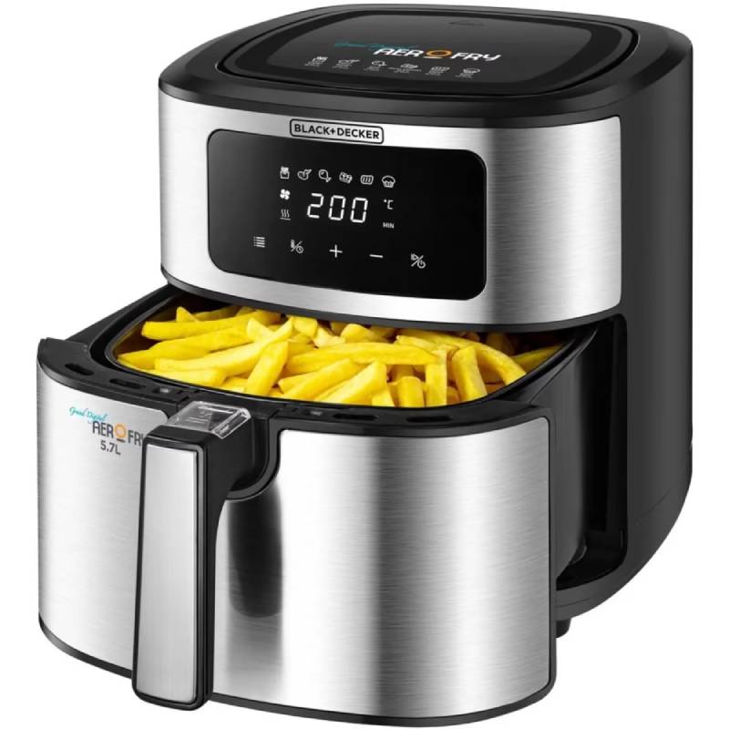 Black + Decker Airfryer Window 6-in-1 Multifunction 7.2L Grand Digital AerOfry, Black & Silver - 1500W