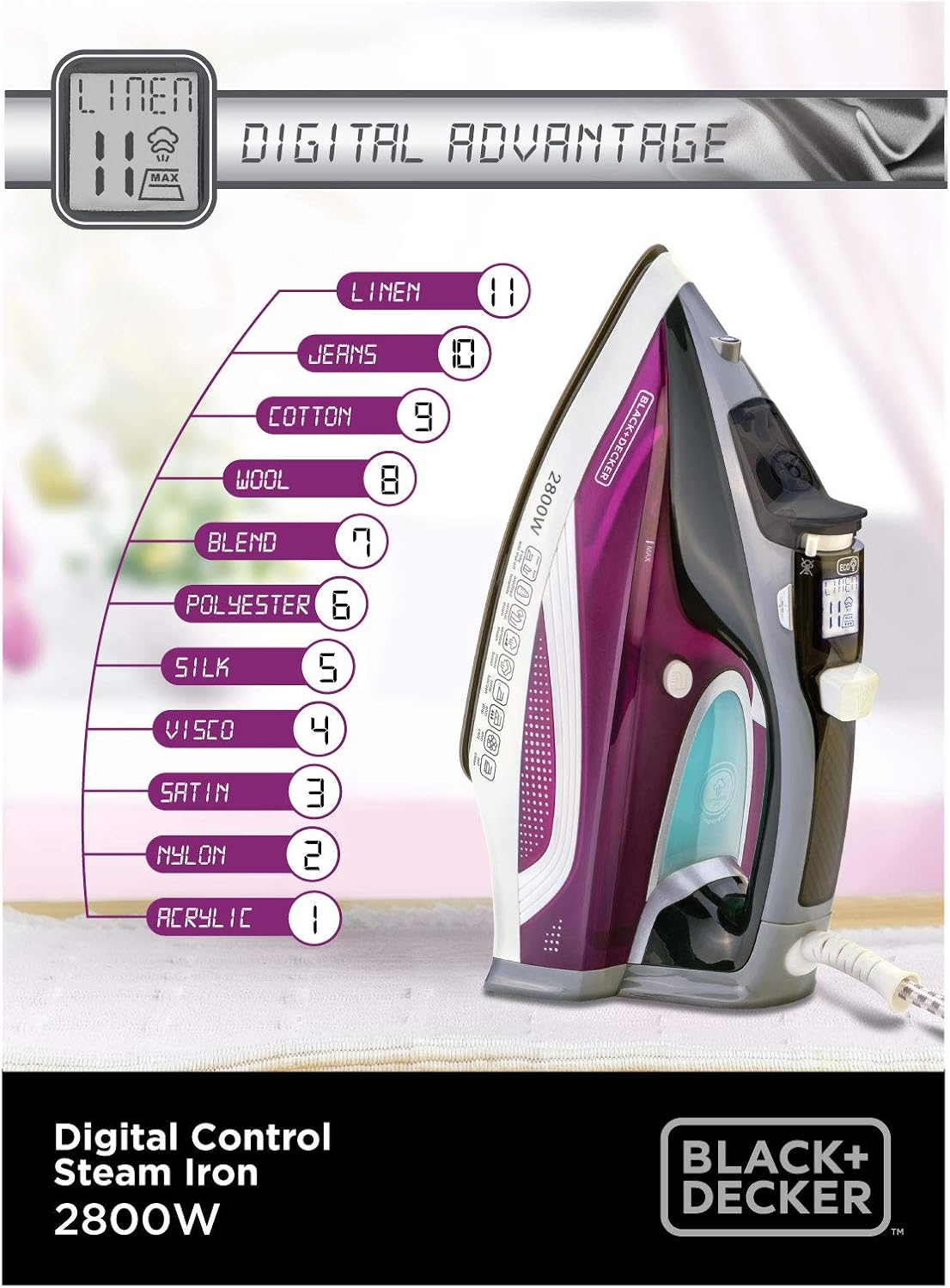Black + Decker Digital Steam Iron with Anodized Soleplate - 2800W