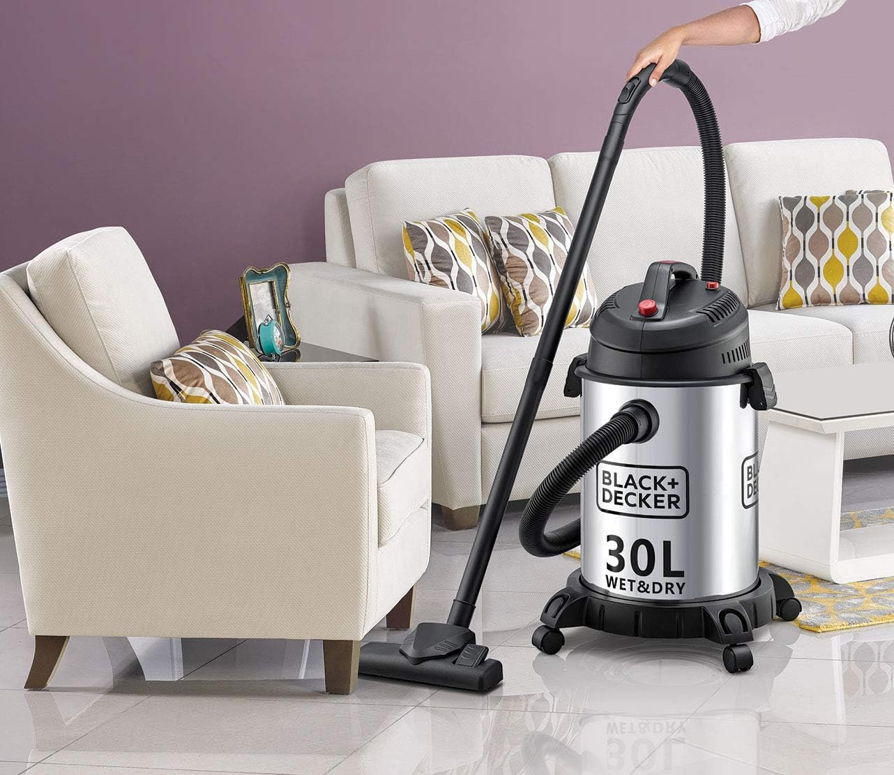 Black + Decker Wet & Dry Drum Vacuum Cleaner, Black & Silver - 1610W