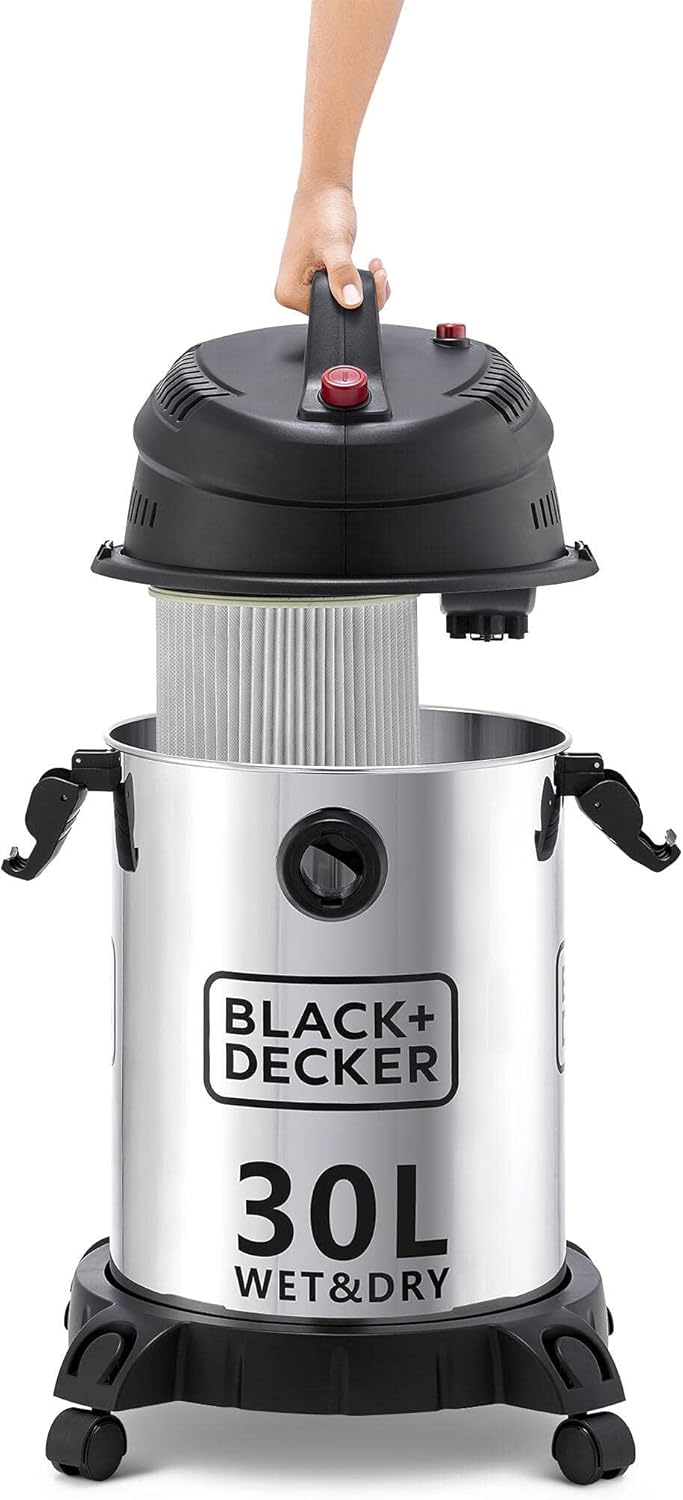 Black + Decker Wet & Dry Drum Vacuum Cleaner, Black & Silver - 1610W