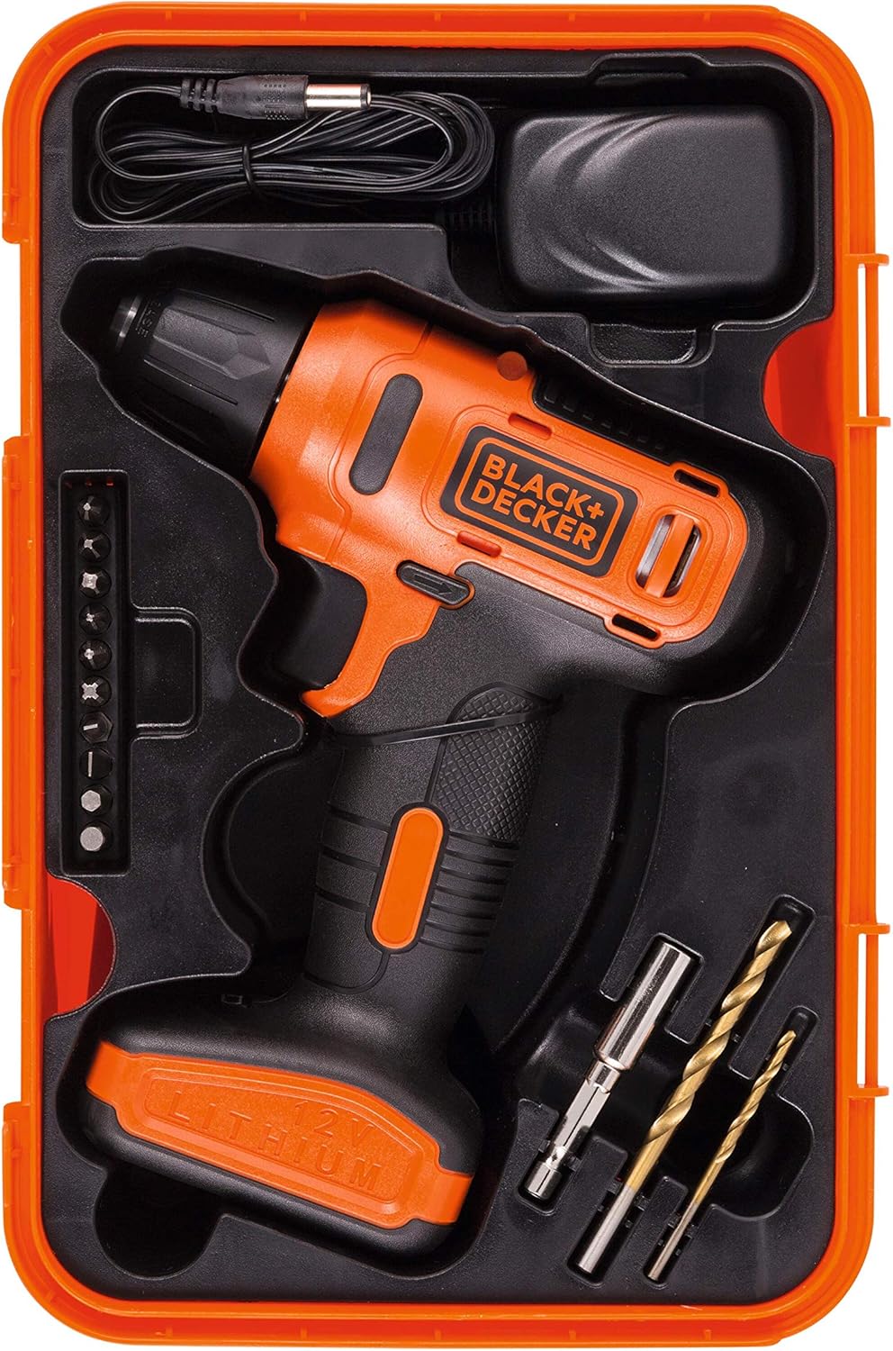 Black + Decker  12V Cordless Drill Driver With 13 Pieces Bits In Kitbox