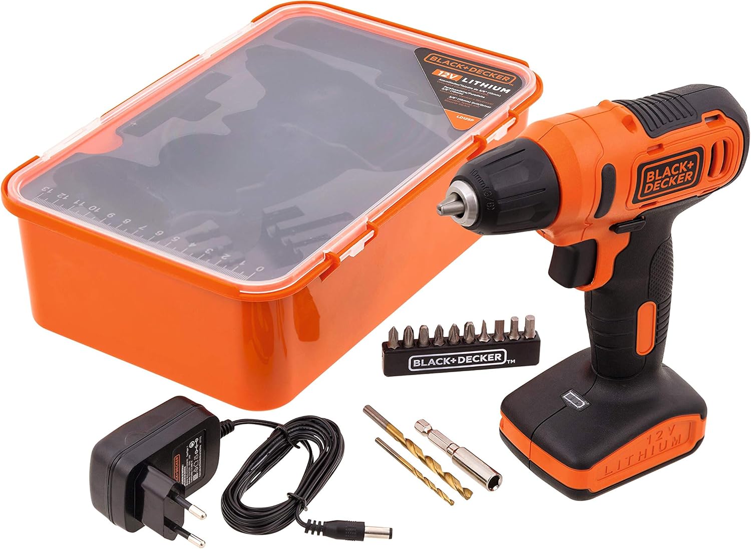 Black + Decker  12V Cordless Drill Driver With 13 Pieces Bits In Kitbox