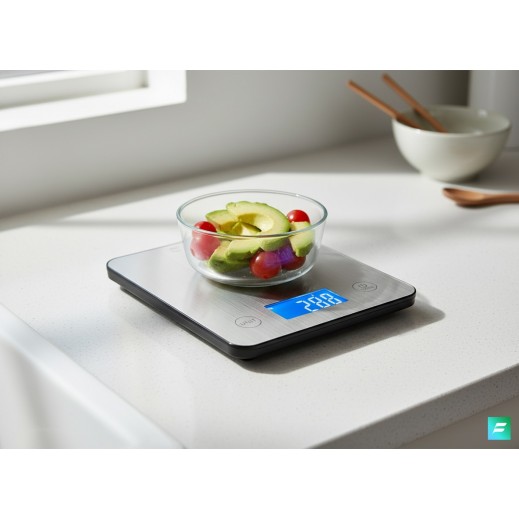 Fitdays Smart Digital Kitchen Scale, Silver  - 5 kg
