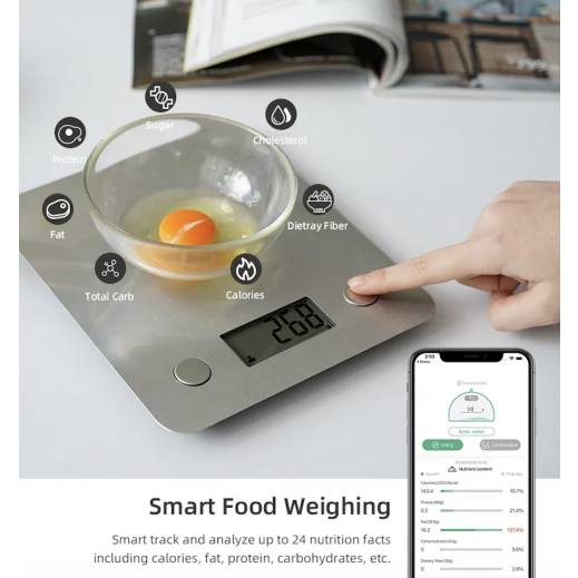 Fitdays Smart Digital Kitchen Scale, Silver  - 5 kg