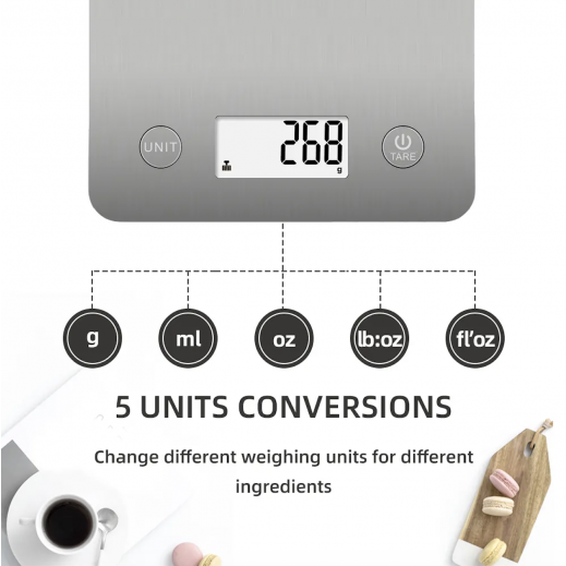 Fitdays Smart Digital Kitchen Scale, Silver  - 5 kg