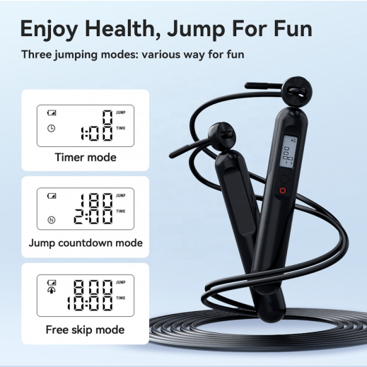 Fitdays Lightweight PVC Jump Rope with LCD Display - Black