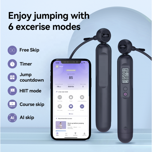 Fitdays Lightweight PVC Jump Rope with LCD Display - Black