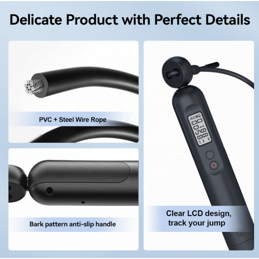 Fitdays Lightweight PVC Jump Rope with LCD Display - Black