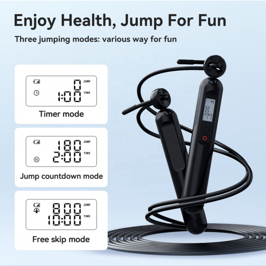 Fitdays Lightweight PVC Jump Rope with LCD Display - Black