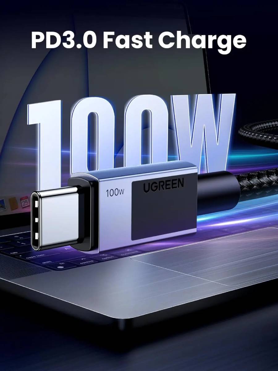 UGREEN USB-C to USB-C PD Fast Charging Cable Space, 2m 100W - Gray