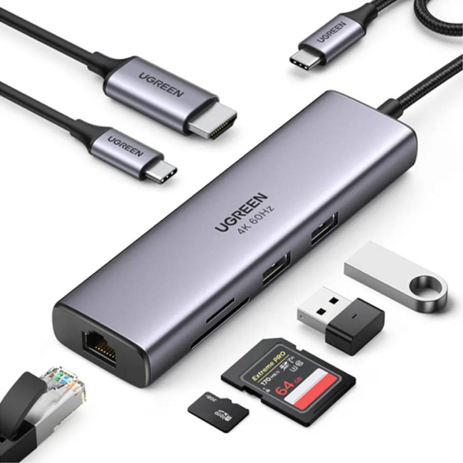UGREEN USB-C Multifunction Adapter with Ethernet Interface - Grey