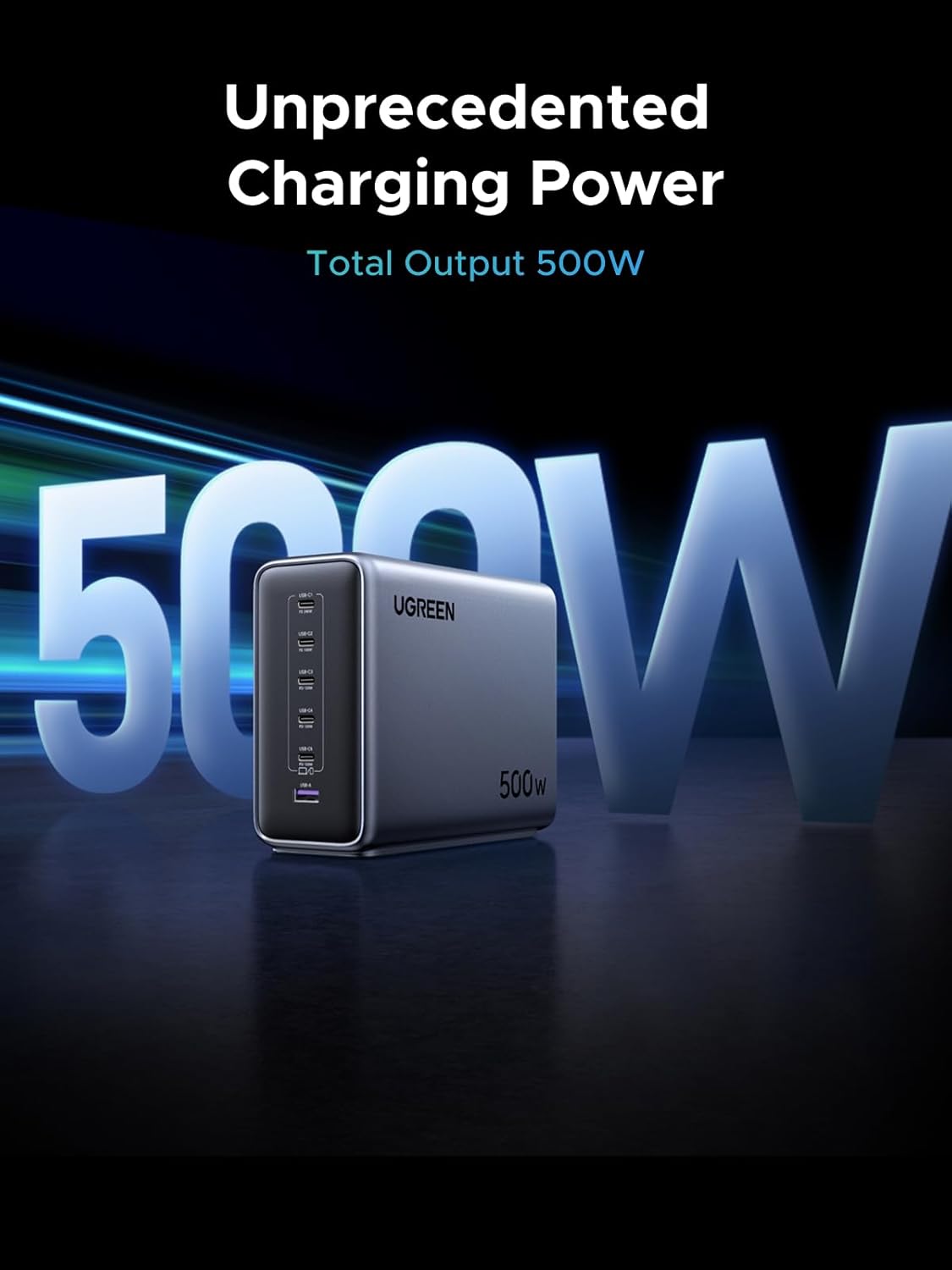 UGREEN 500W 6-Port GaN Desktop Fast Charger UK - Gray