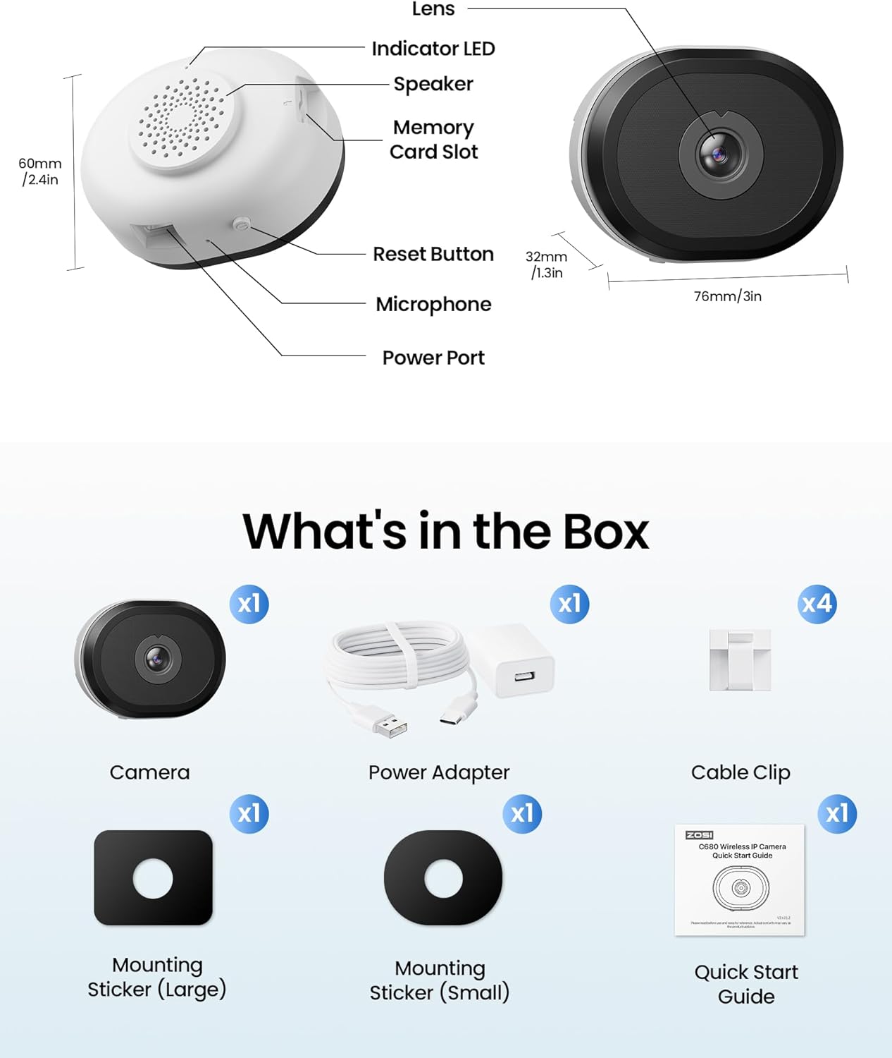 ZOSI 3.0MP Window Security Camera with Full Color Night Vision - Black