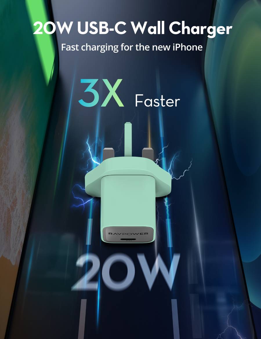 RAVPower RP-PC1055 Mini PD20W GaN Type C Charger - Green
