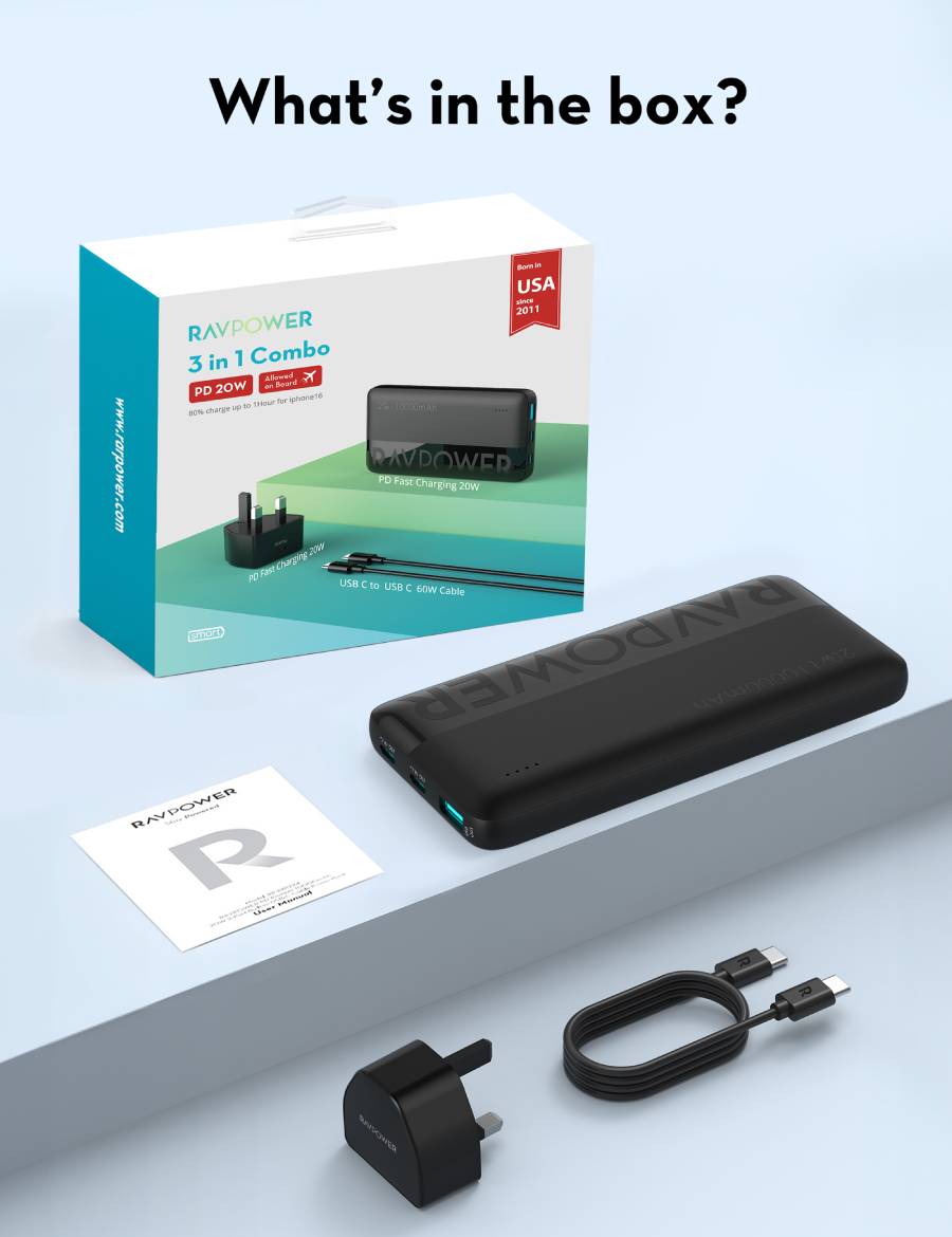 RAVPOWER 10000 mAh Combo for Power bank 20W 10000 mAh PB1228 - Black
