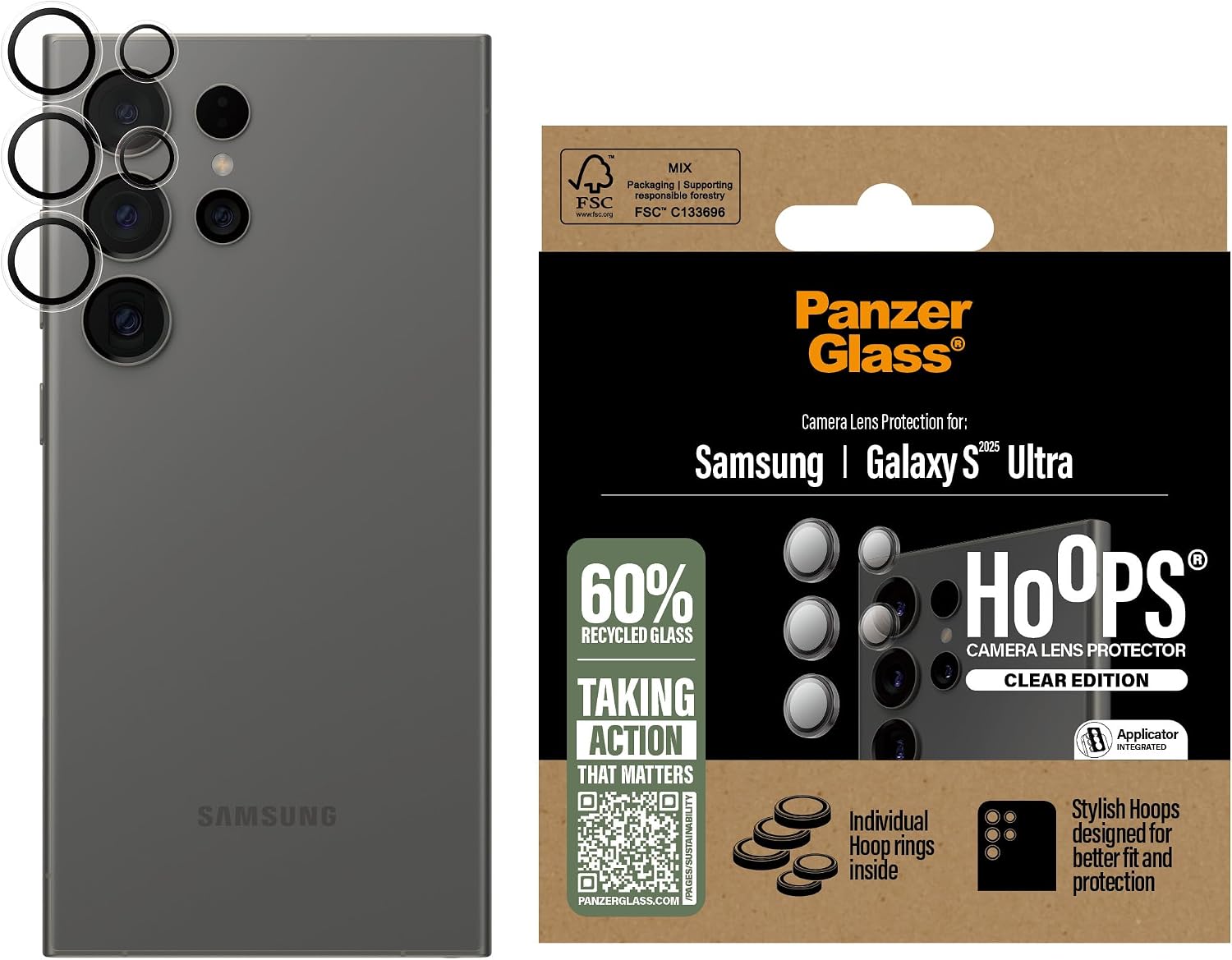 PanzerGlass Rear Camera Lens Protector Hoops for Samsung Galaxy S25 Ultra
