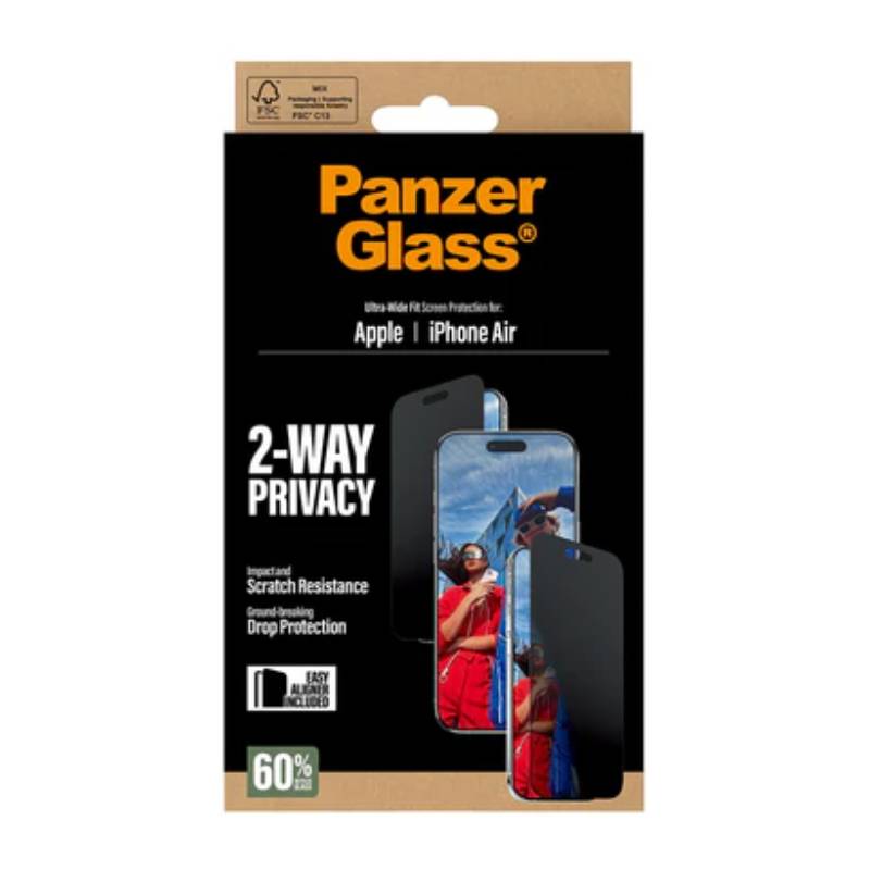 PanzerGlass 2-Way Privacy Screen Protector iPhone Air Ultra-Wide Fit w. EasyAligner