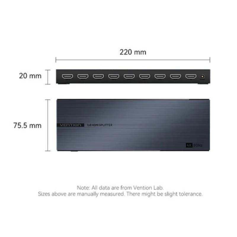 Vention 1-In & 8-Out HDMI Splitter 4K@60Hz Black Aluminum Alloy Type EU Standard - Black