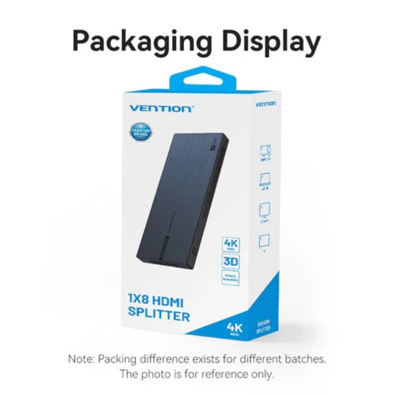 Vention 1-In & 8-Out HDMI Splitter 4K@60Hz Black Aluminum Alloy Type EU Standard - Black