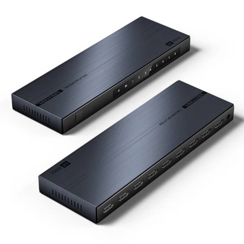 Vention 1-In & 8-Out HDMI Splitter 4K@60Hz Black Aluminum Alloy Type EU Standard - Black