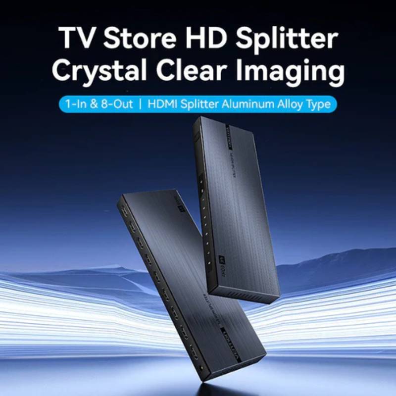 Vention 1-In & 8-Out HDMI Splitter 4K@60Hz Black Aluminum Alloy Type EU Standard - Black
