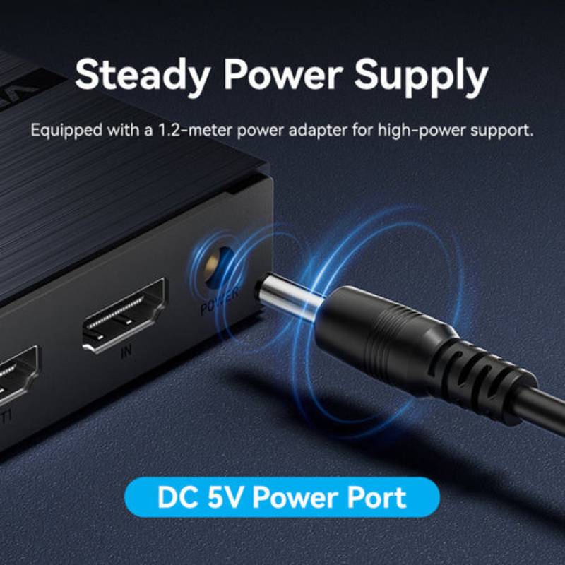 Vention 1-In & 8-Out HDMI Splitter 4K@60Hz Black Aluminum Alloy Type EU Standard - Black